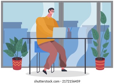 Office staff, manager work and communication. Office worker at the table. Business employees on their workspace. Co-worker. Businessman or a clerk working at his office workplace flat style