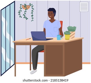Office staff, manager work and communication. Office worker at the table. Business employees on their workspace. Co-worker. Businessman or a clerk working at his office workplace flat style
