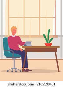 Office staff, manager work and communication. Office worker at the table. Business employees on their workspace. Co-worker. Businessman or a clerk working at his office workplace flat style