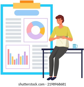 Office staff, manager work and communication. Office worker at the table. Business employees on their workspace. Co-worker. Businessman or a clerk working at his office workplace flat style