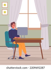 Office staff, manager work and communication. Office worker at the table. Business employees on their workspace. Co-worker. Businessman or a clerk working at his office workplace flat style
