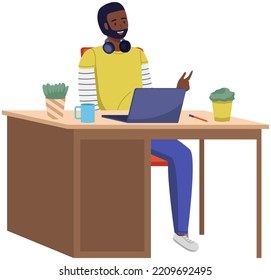 Office staff, manager work and communication. Office worker at the table. Business employees on their workspace. Co-worker. Businessman or a clerk working at his office workplace flat style