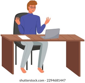 Personal de oficina, trabajo de director y comunicación. Trabajador de oficina en la mesa. Empleados en su área de trabajo. Cooperante. Empresario o empleado que trabaja en su oficina de trabajo de estilo plano