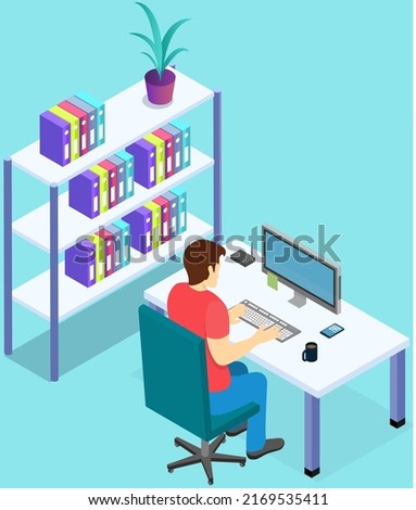 Office staff, manager work and communication. Office worker at the table. Business employees on their workspace. Co-worker. Businessman or a clerk working at his office workplace. Man surfing internet