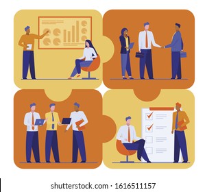 Office staff planning and discussing work project. Business people sharing ideas flat vector illustration. Teamwork, seminar, discussion concept for banner, website design or landing web page