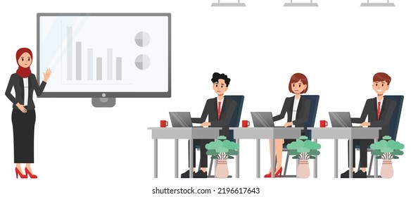 Office staff work. Business people planning strategy, conduct briefings, discussion and meeting, corporate team brainstorming, . Vector set