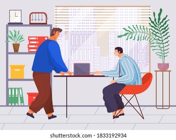 Office staff, work and communication. Head and subordinates. Various workers, managers team. Top managers employees of different levels. Office workers. Co-workers. Colleagues discuss project teamwork