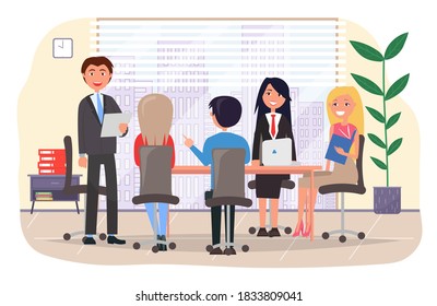 Office staff, work and communication. Head and subordinates. Various workers, managers team. Top managers employees of different levels. Office workers. Co-workers. Colleagues discuss project teamwork