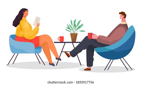 Office staff, work and communication. Head and subordinates. Various workers, managers team. Business employees on their workspace. Office workers. Co-workers. Colleagues discuss project teamwork