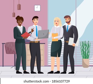 Büropersonal, Arbeit und Kommunikation. Leiter und Untergebenen. Verschiedene Arbeiter, Manager-Team. Top-Manager-Mitarbeiter auf verschiedenen Ebenen. Büroangestellte. Mitarbeiter. Kollegen diskutieren Projektteam