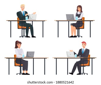 Büropersonal, Arbeit und Kommunikation. Leiter und Untergebenen. Verschiedene Arbeiter, Manager-Team. Geschäftsmitarbeiter auf ihrem Arbeitsplatz. Büroangestellte. Mitarbeiter. Kollegen diskutieren Projektteam