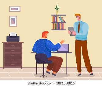 Personal de oficina, trabajo y comunicación. Jefe y subordinados. Varios trabajadores, gerentes. Empleados directivos de diferentes niveles. Trabajadores de oficina. Cotrabajadores. Colegas discuten el trabajo en equipo del proyecto