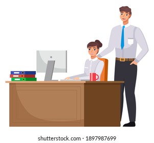 Personal de oficina, trabajo y comunicación. Jefe y subordinados. Varios trabajadores, gerentes. Empleados en su área de trabajo. Trabajadores de oficina. Cotrabajadores. Colegas discuten el trabajo en equipo del proyecto