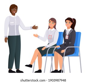 Office staff, work and communication. Head and subordinates. Various workers, managers team. Business employees on their workspace. Office workers. Co-workers. Colleagues discuss project teamwork