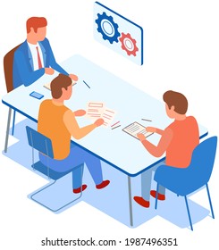 Office staff, work and communication. Head and subordinates. Various workers, managers team. Top managers employees of different levels. Office workers. Co-workers. Colleagues discuss project teamwork
