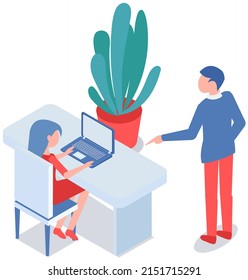 Büropersonal, Arbeit und Kommunikation. Leiter und Untergebenen. Verschiedene Arbeiter, Manager-Team. Top-Manager-Mitarbeiter auf verschiedenen Ebenen. Büroangestellte. Mitarbeiter. Kollegen diskutieren Projektteam