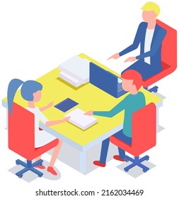 Büropersonal, Arbeit und Kommunikation. Leiter und Untergebenen. Verschiedene Arbeiter, Manager-Team. Top-Manager-Mitarbeiter auf verschiedenen Ebenen. Büroangestellte. Mitarbeiter. Kollegen diskutieren Projektteam