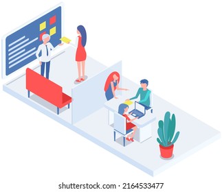 Office staff, work and communication. Head and subordinates. Various workers, managers team. Top managers employees of different levels. Office workers. Co-workers. Colleagues discuss project teamwork