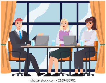 Office staff, work and communication. Head and subordinates. Various workers, managers team. Top managers employees of different levels. Office workers. Co-workers. Colleagues discuss project teamwork