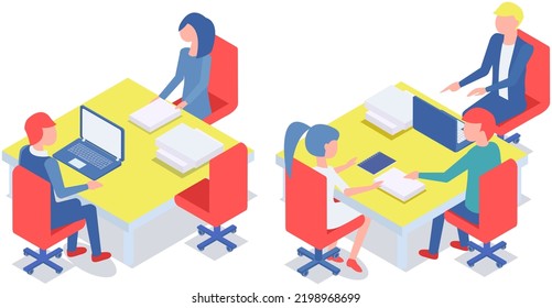 Personal de oficina, trabajo y comunicación. Jefe y subordinados. Varios trabajadores, gerentes. Empleados directivos de diferentes niveles. Trabajadores de oficina. Cotrabajadores. Colegas discuten el trabajo en equipo del proyecto