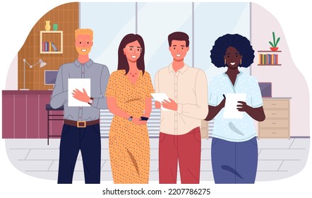 Büropersonal, Arbeit und Kommunikation. Leiter und Untergebenen. Verschiedene Arbeiter, Manager-Team. Top-Manager-Mitarbeiter auf verschiedenen Ebenen. Büroangestellte. Mitarbeiter. Kollegen diskutieren Projektteam