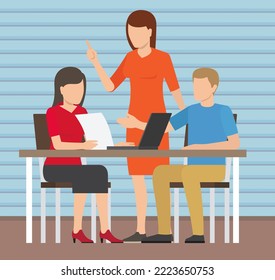 Personal de oficina, trabajo y comunicación. Jefe y subordinados. Varios trabajadores, gerentes. Empleados directivos de diferentes niveles. Trabajadores de oficina. Cotrabajadores. Colegas discuten el trabajo en equipo del proyecto