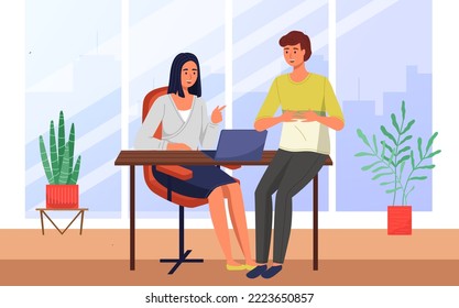 Büropersonal, Arbeit und Kommunikation. Leiter und Untergebenen. Verschiedene Arbeiter, Manager-Team. Top-Manager-Mitarbeiter auf verschiedenen Ebenen. Büroangestellte. Mitarbeiter. Kollegen diskutieren Projektteam