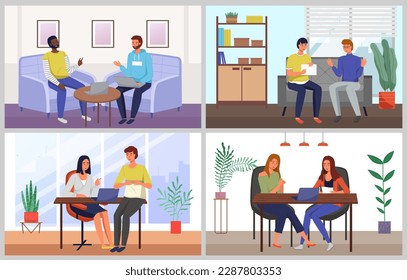 Büropersonal, Arbeit und Kommunikation. Leiter und Untergebenen. Verschiedene Arbeiter, Manager-Team. Top-Manager-Mitarbeiter auf verschiedenen Ebenen. Büroangestellte. Mitarbeiter. Kollegen diskutieren Projektteam