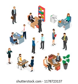 The office staff at work. Working day at the office. 3D isometric illustration. 