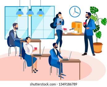 Office staff at the workplace, the interior space. In minimalist style Cartoon flat Vector Illustration