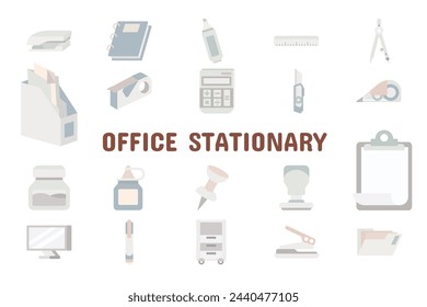 Office Stationary Flat Vector Illustration Icon Sticker Set Design Materials