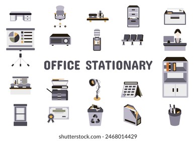 Office Stationary Flat Vector Illustration Icon Sticker Set Design Materials
