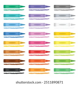 Office stationery crayon icons set in flat style. Pencil vector illustration on isolated background. Felt pen, marker sign business concept.