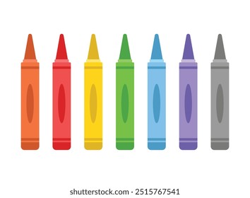 Ícones de giz de cera de papelaria de escritório definidos em estilo plano. Ilustração de vetor de lápis em plano de fundo isolado. Conceito de negócio de caneta de feltro, sinal marcador.