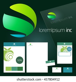 Office stationery design, business documentation. Vector set of green and yellow template for corporate activity