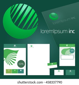 Office stationery design, business documentation. Vector set of green template for corporate activity