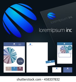 Office stationery design, business documentation. Vector set of blue template for corporate activity