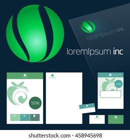 Office stationery design, business documentation. Vector set of green template for corporate activity