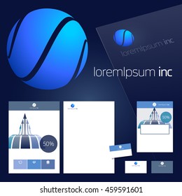 Office stationery design, business documentation. Vector set of blue template for corporate activity