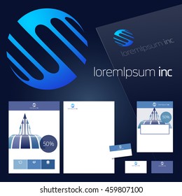 Office stationery design, business documentation. Vector set of blue template for corporate activity