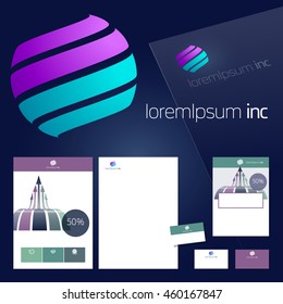 Office stationery design, business documentation. Vector set of colorful template for corporate activity