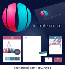 Office stationery design, business documentation. Vector set of colorful template for corporate activity