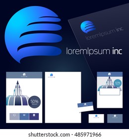 Office stationery design, business documentation. Vector set of blue template for corporate activity