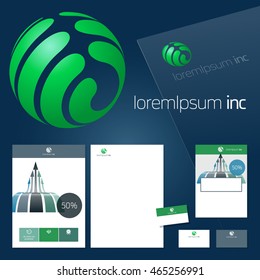 Office stationery design. Vector set of green template