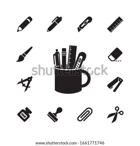 Office and stationery flat icons set