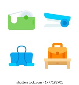 Office Stationery icon set = adhesive, stapler, clip, briefcase.
Perfect for website mobile app, presentation, illustration and any other projects.