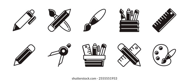 office stationery icon set education school supply equipment signs vector line illustration for web and app