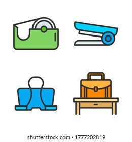 Office Stationery icon set (Filled Line) = adhesive, stapler, clip, briefcase.
Perfect for website mobile app, presentation, illustration and any other projects.