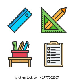 Office Stationery icon set (Filled Line) = ruler, ruler pencil, pencil holder, clipboard.
Perfect for website mobile app, presentation, illustration and any other projects.