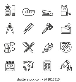 office stationery icon set. Line Style stock vector.